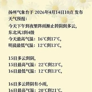 扬州天气预报15天（扬州天气预报15天准确 一个月）